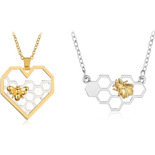 Bee Honeycomb Heart-Shaped Honey Bee Necklace Animal Pendant Necklace For My Lover Jewelry Party Prom Gifts