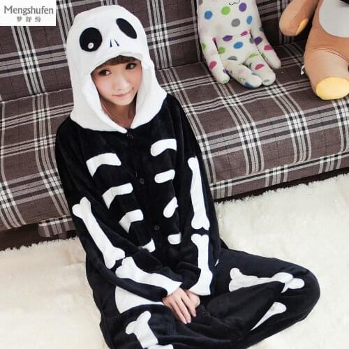 Cartoon Pijama Cosplay Skeletons Women Home Clothes Flannel Warm Animal Pajamas One Piece For Adults Onesie Couple Pajama Sets