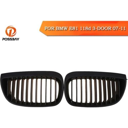 POSSBAY 2Pcs Car Front Center Grille Matte Black Grill for BMW 1-Series E81 116d 116i 118d 118i 120d 120i 123d 130i 3-door 07-11