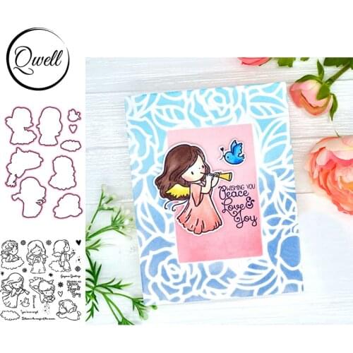 QWELL Cutting Dies Match Clear Stamps Set Angels Bird Heart Snowflake DIY Scrapbooking Album Craft Craft Making Template 2020