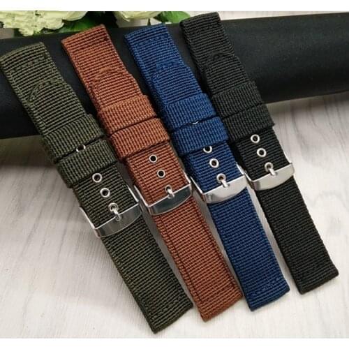 Rolamy 16 18 20 22 24mm Black Green Blue Brown Watch Band Handmade Nylon Fabric Canvas For Omega Rolex Tudor Seiko Breitling