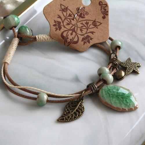 CHENFAN Chinese style New popular national style retro ceramic butterfly small flower hand woven bracelet for women present