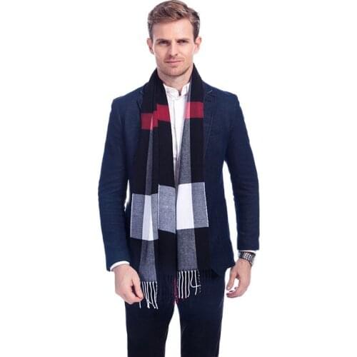 [Simpcise] Black Color Mens Cashmere Feel Winter Plaid Scarf Soft Thick Warm Man Business style Wraps Foulard A3A17741