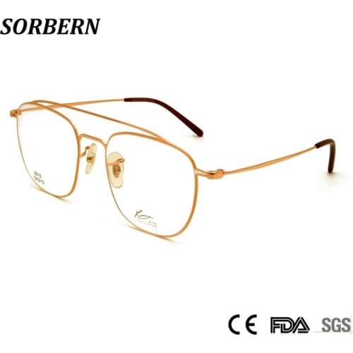 SORBERN Retro Vintage Metal Eyeglasses Frames Polit Square Women Men Glasses Optical Eyewear Clear Lens High Quality