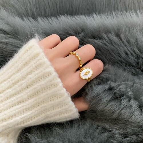 SRCOI Trendy Vintage Shell Flower Elegant Open Ring Simple Temperament Tulip Pattern Ring Women Fashion Daily Party Jewelry