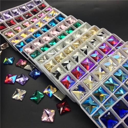 TopStone K9 Sew On 3240 Crystal Square Sew On Stones Flat back 16mm Sewing Glass Crystal Beads For Dress Jewelry