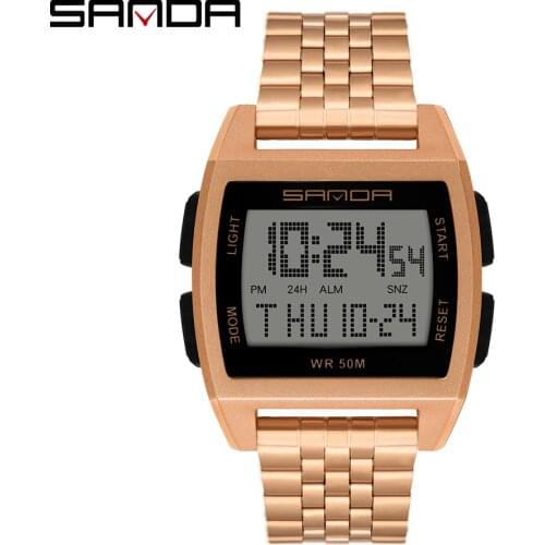 2021 Fashion Top Sanda Military Sports Watches Stainless Steel Strap Electronic Watch Waterproof Led Digital Relogio Masculino