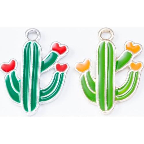 YEPENGFEI 20 PCS Enamel cactus Charms Alloy jewelry Pendants for Jewelry Making DIY Handmade Craft Accessories js2120