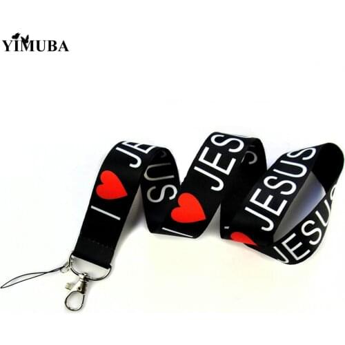 YIMUBA Simple I Love Jesus Quote Ribbon Lanyards Keychain Mobile Phone ID Card Pass Gym Name Badge Holder Christian Church Gift