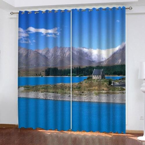 Custom Curtains Scenery Lake Alpine Hut Photo Printing Blackout 3D Curtains for Living Room Bedding Room Hotel
