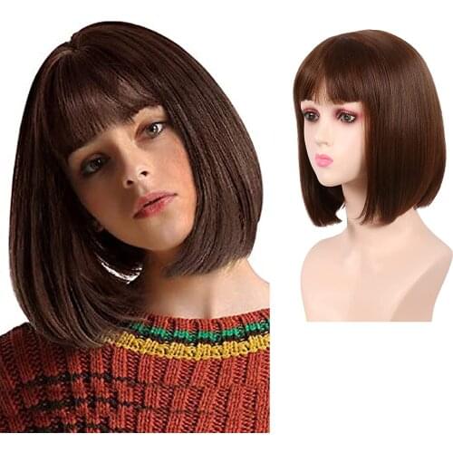 UENEL Short Bob Wigs for Women With Bangs Bob Hair Wig Natural Synthetic Full Wig for Daily Party Cosplay 12Inch