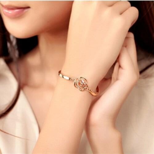 Wwomen Rose Flower Zircon Chain Bracelet Vintage Elegant Jewelry Accessories Gift
