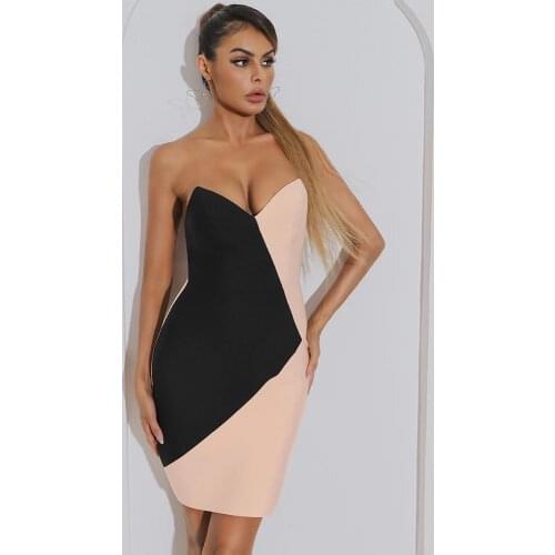 2021 new womens summer fashion stitching sexy strapless design sleeveless bandage mini dress celebrity club dress vestirr