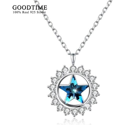 Blue Star Crystal Necklaces Women Elegant 925 Sterling Silver Pendant Necklaces Romantic Wedding Party Jewelry Shining Crystal