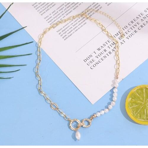 Irregular Natural Freshwater Pearl Pendant Necklaces For Women Chunky Chain Circles Baroque Pearl Necklaces Elegant