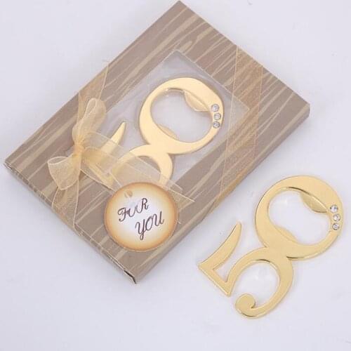 Golden Wedding Party Giveaway Gold 50 Metal Bottle Opener 50th Anniversary Birthday Souvenir LX6902