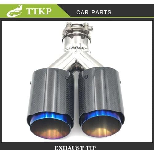 1 PCS Car Modification accessories Y Style Glossy Exhaust Tail Pipe Carbon Fiber Stainless Steel Straight Muffler Blue End Tip