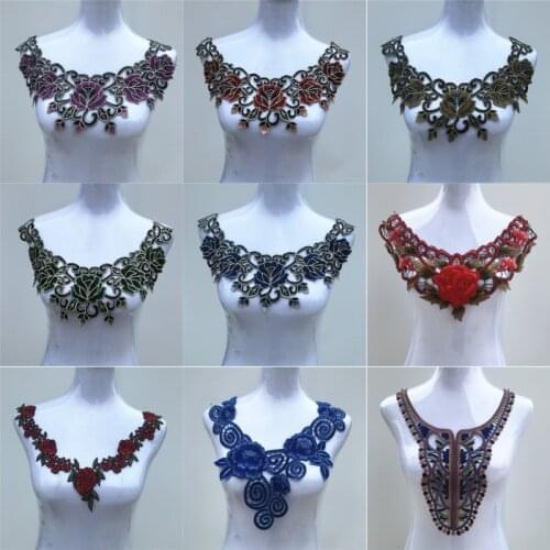 1Pc Color Venise Lace Fabric Dress Applique Motif Blouse Sewing Trims DIY Neckline Collar Costume Decoration Accessories 10-18