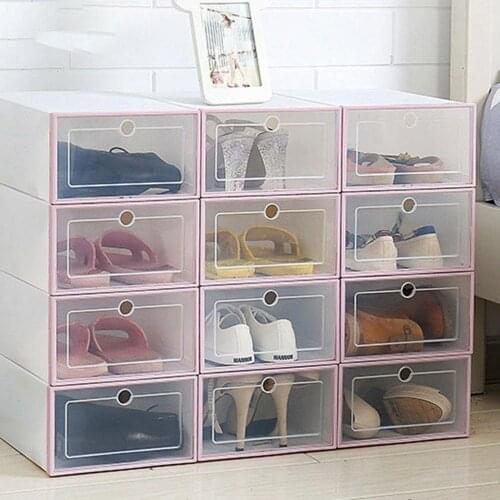 1pc Transparent shoe box storage shoe boxes thickened dustproof shoes organizer box can be superimposed combination shoe cabinet