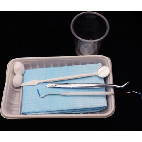 20sets Disposable Kit Oral Examination Dental Hygiene Set Mouth Mirror, Probe, Bib with Tie, Galvanized Tweezer, Tray