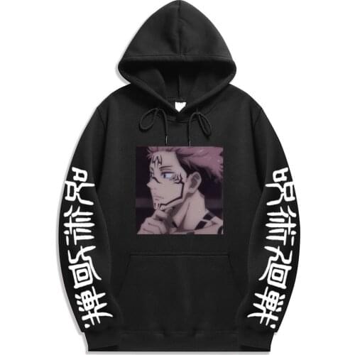 2021 Japan Anime Jujutsu Kaisen print Hoodies Graphic Mens Hoodie Winter Warm Cartoon Streetwear Harajuku Sweatshirts Male