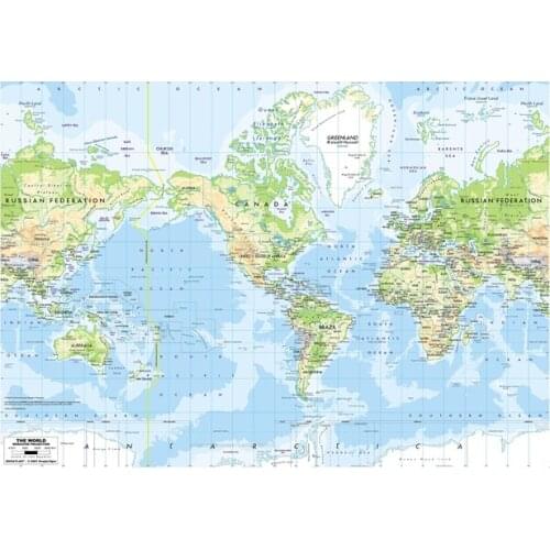 84x59cm Small Size World Map Mercator Projection Vinyl Spray Painting Map for Office Home School Decoration Posters
