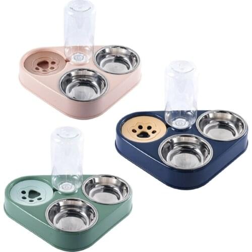 Neck Protection Automatic Water Dispenser Raised Food Bowl Set Dish for Cat Small Dog Puppy Dry and Wet Separation