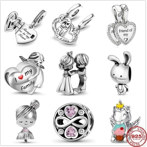 2021 New Fashion Prince Princess Girl Sister DIY Fine Bead Fit Pandora Charm Silver 925 Original Bracelet For Women Jewelry Gift