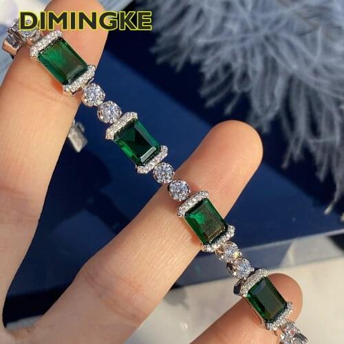 DIMINGKE S925 Sterling Silver AU750 18K Gold 6*8MM Emerald Bracelet 17CM Fine Jewelry Womens Party Anniversary Gift