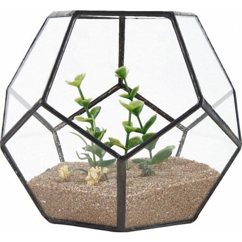 Black Gl Pentagon Geometric Terrarium Container Window Sill Decor Flower Pot Balcony Planter Diy Display Box (No Plant)