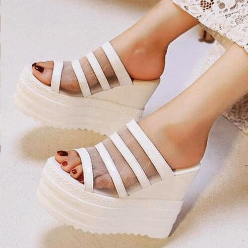 Doratasia top quality IN stock for dropship Wedges High Heel Slides mesh Platform Summer Sandal Shoes Women Fashion slippers