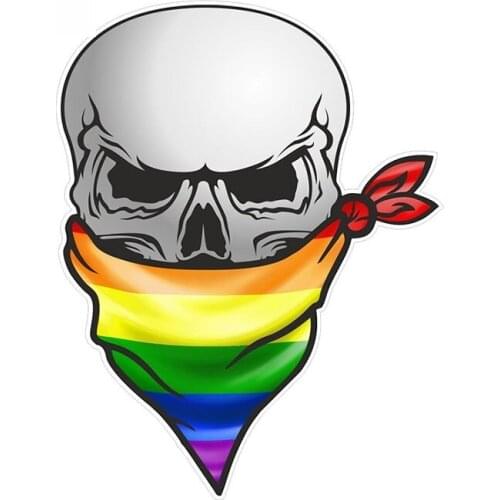 Gothic Biker Pirate Skull with Face Bandana LGBT Gay Pride Rainbow Flag Vinyl Car Sticker Waterproof Decal,12cm*8cm