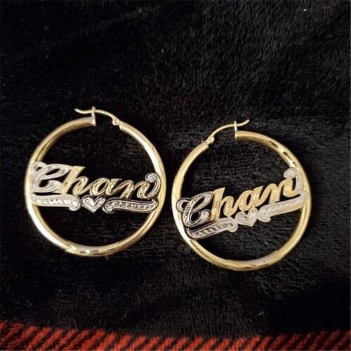 Aurolaco 50-100mm Hoop Personalized Earrings Custom Hoops Earrings Customize Name Earrings Bamboo Style Earrings Gift