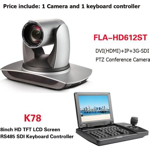Conference equipment kits 12X Zoom PTZ Camera Broadcasting DVI SDI IP Camera With 8inch TFT LCD rs232 RS485 ptz controller