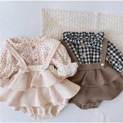 Baby Girl Outfit Toddler Two-piece Suit 0-3 Yrs Newborn Infant Girls Autumn Fall Sleeves Floral Plaid Suit Kids Girls Clothes