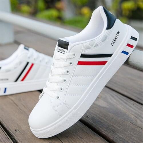 20212021Men Casual Shoes Fashion PU Leather Autumn Flat Shoes Lace Up Breathable Male Sneakers Classic White Mens Vulcanized Sh