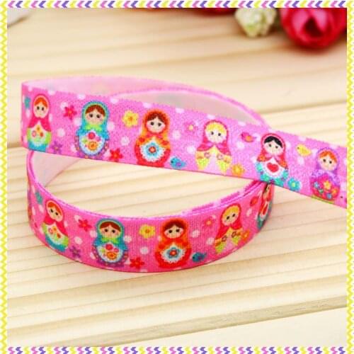 DHK 5/8'' 5yards Fold Over Elastic FOE doll printed headband headwear hair band diy decoration OEM Wholesale E387