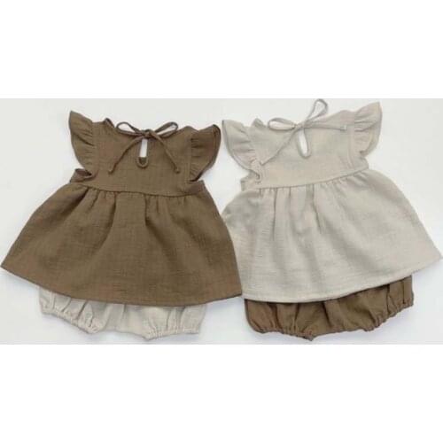 Summer Baby Girls Clothes Sweet Flying Sleeve Top+PP Shorts 2Pcs Sets Korean Candy Color Infant Baby Clothing Suit