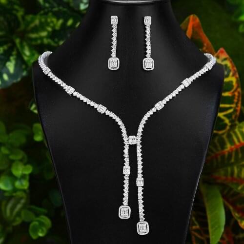 Missvikki Luxury Super Sweet CZ Fashion Long Sexy Pendant Earrings Necklace Jewelry Set for Bridal Wedding Women Party Show