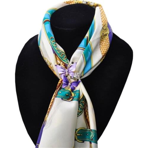 New Fashion 2 Colors Pink Purple Gold Color Charm Rhinestone Crystal Butterfly Shape Scarf Buckle Brooch Women Accessories
