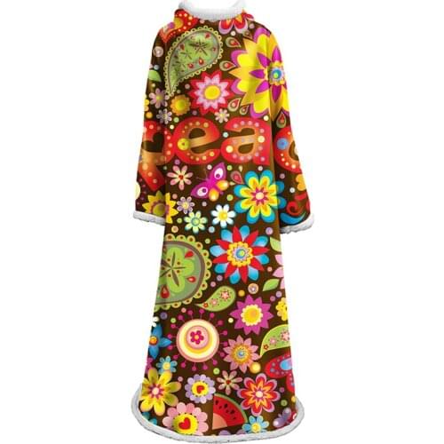 New Flower Wearable Blanket with Sleeve Winter Autumn Sleeves Blanket Floral Throw Blankets for Girls Woman Adult Christmas Gift