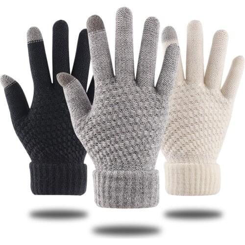 Autumn and Winter Knitted Gloves Plus Velvet Thickening Cycling and Running Outdoor Men and Women Touch Screen Gloves