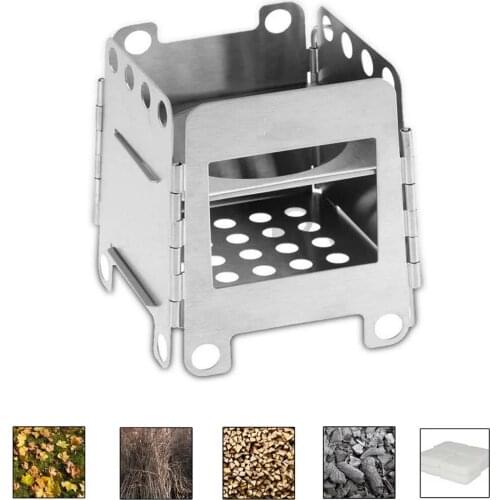Portable Stainless Steel Camping Stove Outdoor Cooking Stove Hiking Picnic BBQ Wood Burner Pocket Alcohol Burning Furnace Stove