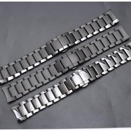 Shengmeirui Curved End Ceramic Watchband Steel for Armani 22mm AR1452 24mm AR1451 Watch Bracelet Butterfly Buckle Strap Gear S3