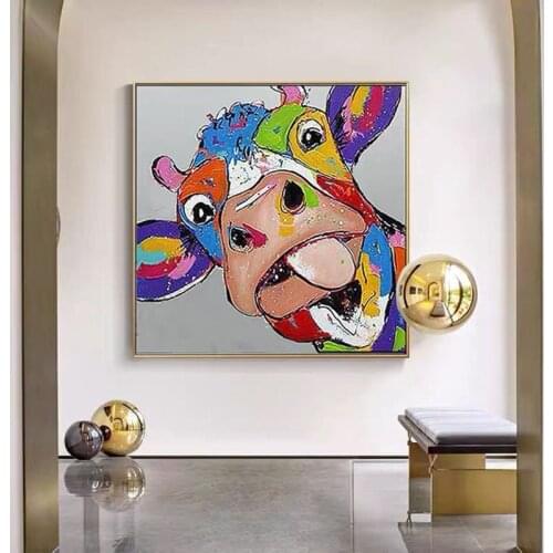Hand Painted Animals Cow Oil Paintings On Canvas Abstract Posters Modern Pop Art Wall Picture For Living Room Home Decor