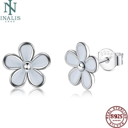 INALIS Authentic 100% 925 Sterling Silver Stud Earrings For Women Fresh Leaves Luxury Female Earring Fine Jewelry New Arrival
