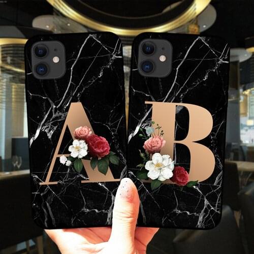 Marble Flower Custom 26 English Initial Letters Phone Case For iPhone 12 Mini 11 Pro Max 8 7 X XS XR SE 2 Cover Silicone Fundas