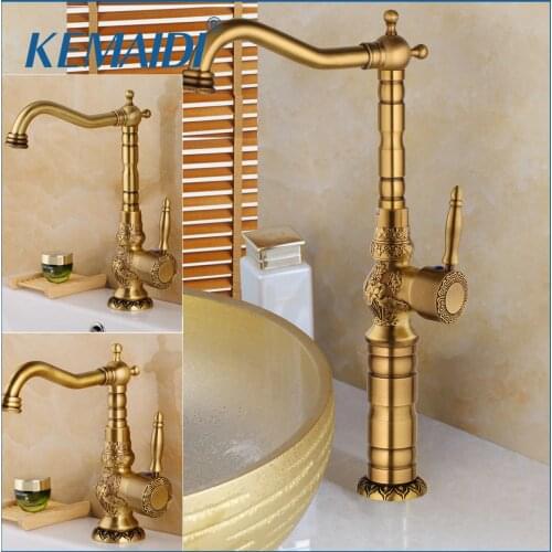 KEMAIDI 3 Size Antique Brass Bathroom Basin Faucet Long Nose Spout Wash Sink Tap 360 Rotation Single Handle Mixer torneiras