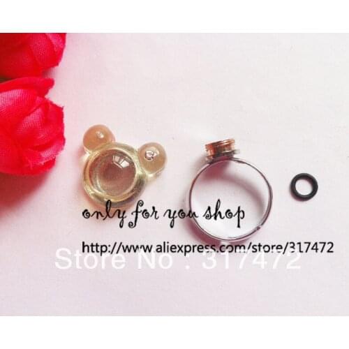 Glass Vial Screw Finger Ring & Rubber Sealing make own fill ring memory vial locket(also can mix color)