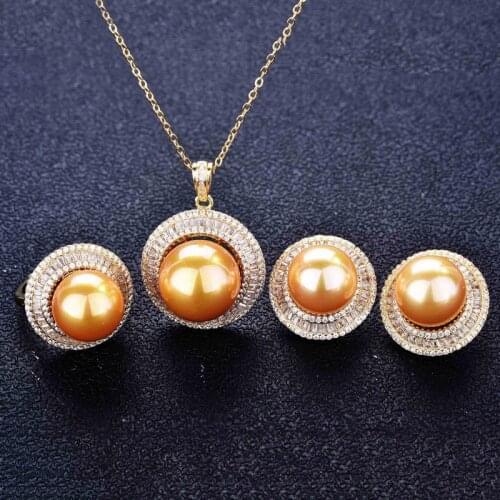 Vintage Pearl Jewelry Elegant Charm Gold Earrings Multi Layer Zircon Round Pendant Necklace Ring For Women Wedding Engagement